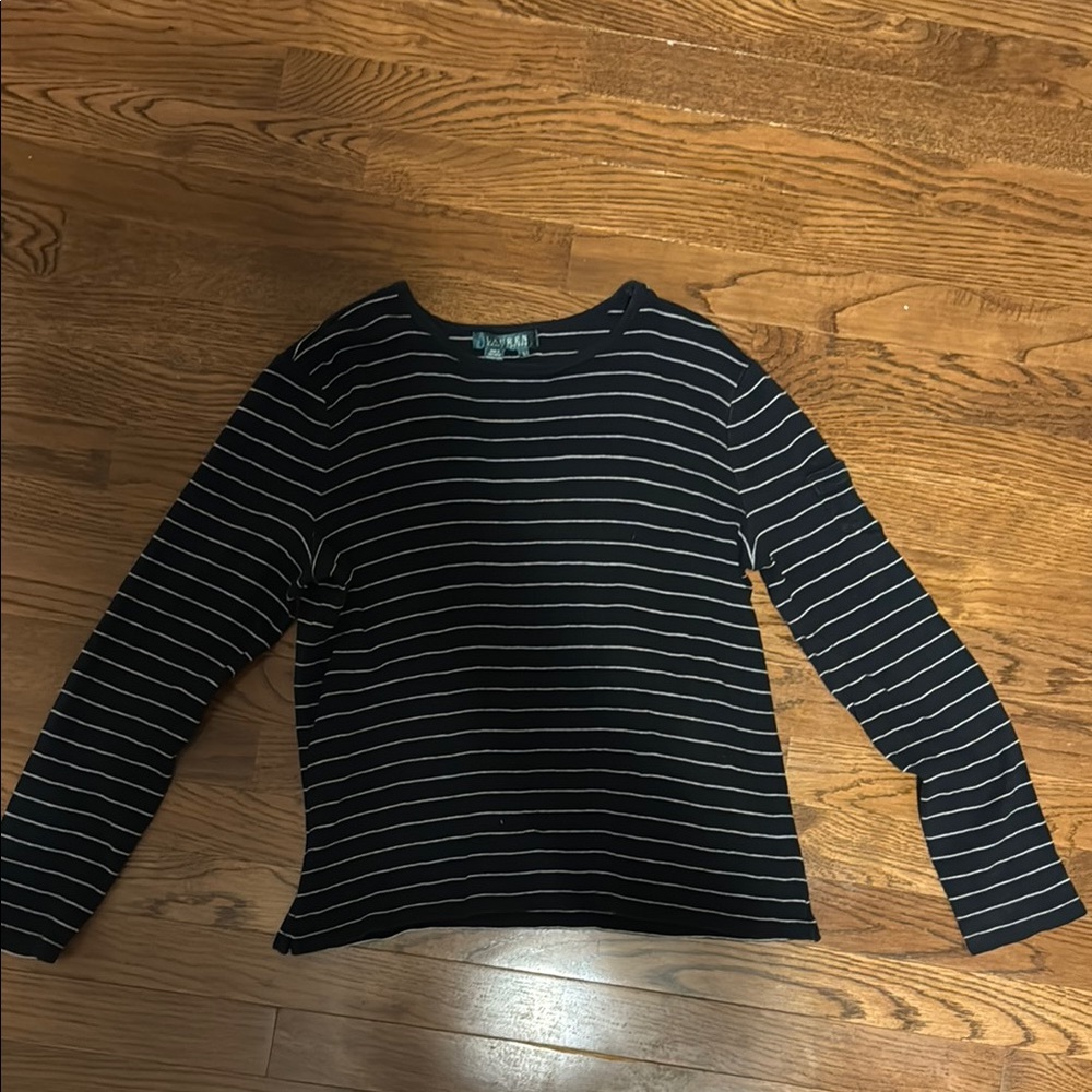 Ralph Lauren Blue and White Fitted Long Sleeve T-Shirt